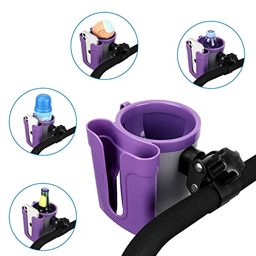 Accmor Stroller Cup Holder with Phone Keys Holder, 3-in-1 Universal Cup Holder, Drinks Bottle Holder for Stroller, Bike, Wheelchair, Walker, Scooter - color: Grey Purple