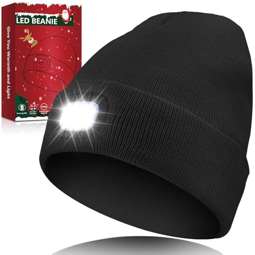LED Beanie with Light Unisex, Gifts for Men Women, Winter Caps - color: Black
