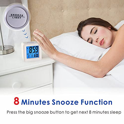 Plumeet Easy to Set Digital Travel Alarm Clock, Snooze Function, Soft Night Light, Large Screen time and Month and Date Display and Alarm, Progressive Sound Alarm and Handy Size (White) - color: White