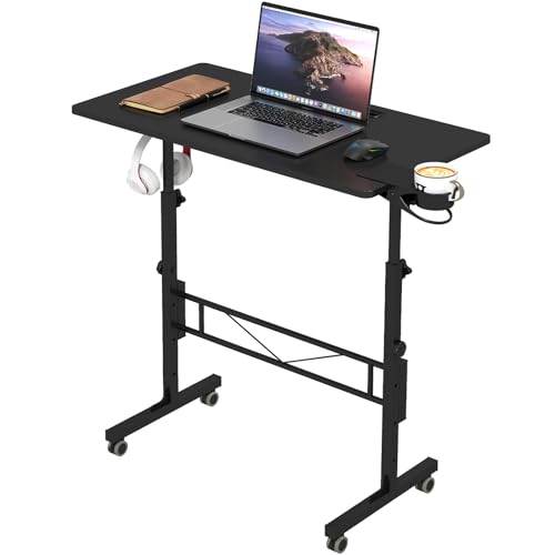 Hadulcet Small Standing Desk Adjustable Height, Mobile Stand Up Desk with Wheels, Portable Walking Pad Table Stand, Rolling Laptop Cart for Standing or Sitting, Black - color: Black, size: 31.5"