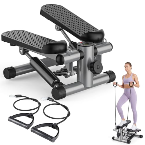 OLIXIS Steppers for Exercise At Home Workout Equipment, Mini Stepper Exercise Machine for Senior Citizens, Twist Stepper with Resistance Bands, Cardio Weight Loss Equipment Home Fitness - color: Grey
