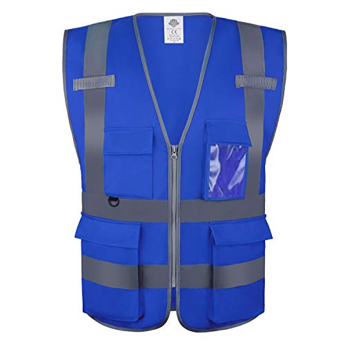 Dazonity High Visibility Safety Vest with Multi Pockets and Zipper,2XL,Reflective Strips, Fit for Men & Women, Work, Construction,Cycling, Runnning, Surveyor, Volunteer (Blue-2XL) - color: Blue-2xl