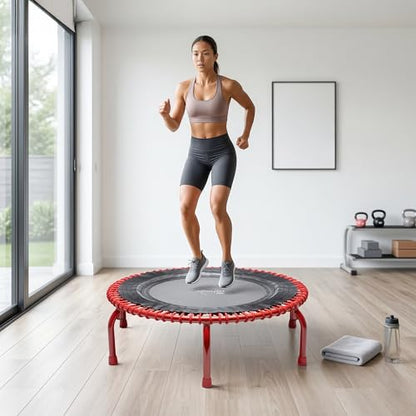 JumpSport 550 Workout Rebounder for Adults, 44" | PRO CE | Mini Exercise Fitness Trampoline Jumper with Cables | Black - color: Red, style: Solid Frame / Skirt Mat