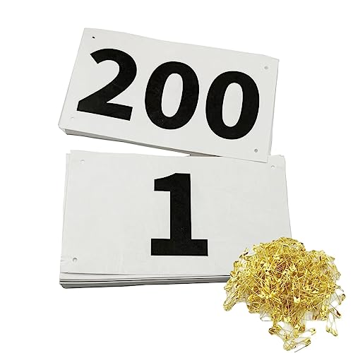1-200 Running Race Bibs Large Numbers with Safety Pins for Marathon Race Events- Tyvek Tearproof Waterproof - color: 1-200 Number