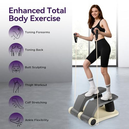 Air Stepper Machine with Resistance Bands - color: Beige/Black