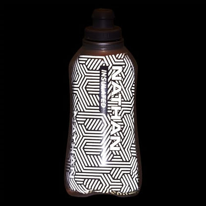 Nathan SpeedDraw 2 Insulated Handheld Running Water Bottle Flask 18oz – Double-Wall Insulation, Ergonomic Grip, Blast Valve Cap, Phone & Key Storage Pockets, Reflective Design - color: 18oz Insulated - Ribbon Red