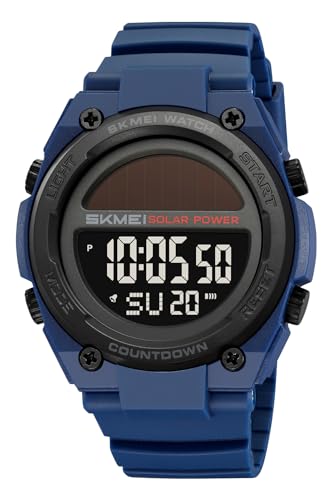 FANMIS Men's Solar Digital Sports Watch 50M Water Resistant Military Watch - color: Blue