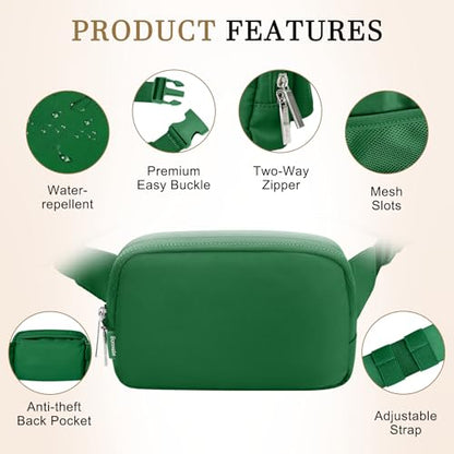 2L Fanny Pack for Women Men, Large Everywhere Belt Bag with Adjustable Strap 55", Crossbody Bag Water-resistant for Travel Sports Running Hiking, Fashion Waist Bag Everglade Green - color: Everglade Green