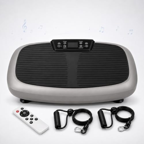 Natini Vibration Plate Exercise Machine, 990 Speed Levels Whole Body Vibrating Plate for Lymphatic Drainage, Home Workout Equipment with Resistance Bands, Remote, 330 lbs Capacity for Home Gym - color: Grey