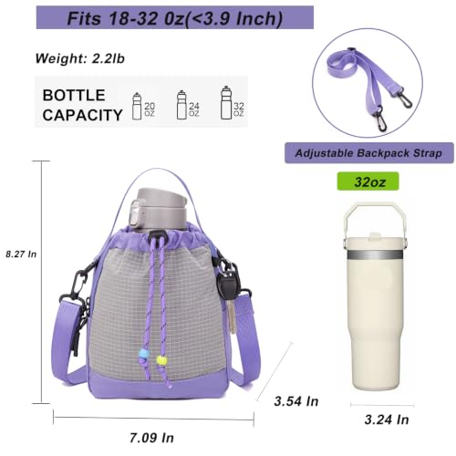 Water Bottle Carrier Bag with Strap, Water Bottle Holder Crossbody Backpack Handbags for Women Men for Hiking - color: Purple
