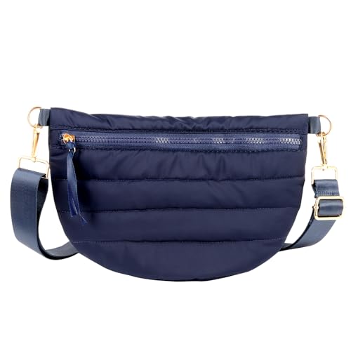 Dealkion Quilted Crossbody Bags for Women - Puffer Fanny Pack Sling Bag Puffy Chest Belt Bum Waist Bag Crossbody Purse Bags Gift - color: Navy