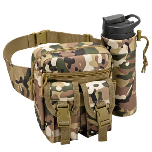 Fanny Pack Waist Bag, Lightweight Waist Pack with Detachable Water Bottle Holder & 5 Pockets, Hydration Hip Packs for Men Women Hiking Running Dog Walking Cycling Outdoor Workout Travel - CP Camo - color: CP Camo - Bottle Holder