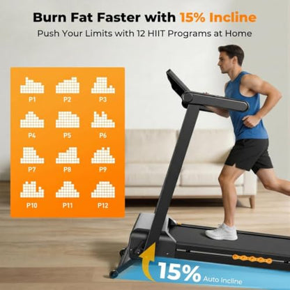 JAGJOG Foldable Auto Incline Treadmill, 15%/18% Incline Option, 300-400 lb - size: 15% incline+300 lb