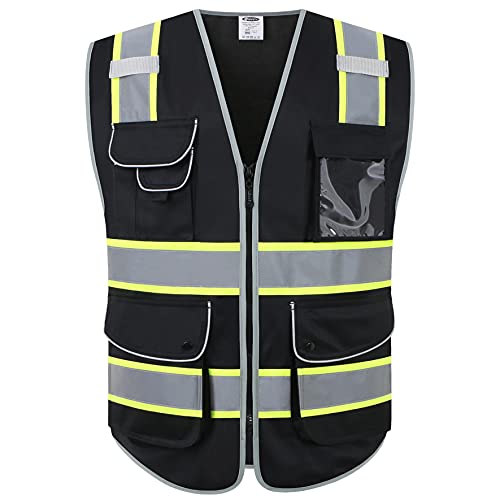 JKSafety Safety Vest for Men Women Reflective Hi Vis JK901 Black M - color: Black Yellow Strips, size: Medium