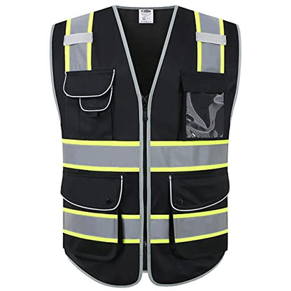 JKSafety Safety Vest for Men Women Reflective Hi Vis JK901 Black M - color: Black Yellow Strips, size: Medium