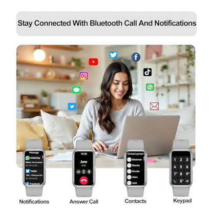 Fitness Tracker (Answer/Make Calls), Smart Watch for Women Men, with 1.47″ AMOLED Always-On Display, 24/7 Heart Rate, Sleep Tracking, 110+ Sport Modes, Waterproof, Compatible for Android Phone - color: Silver