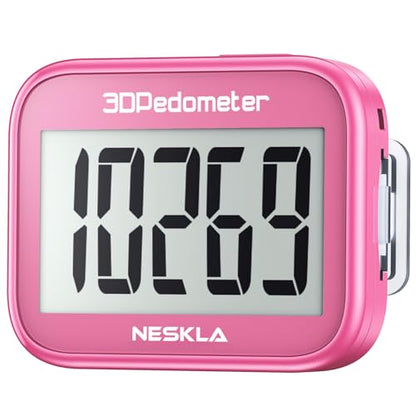 NESKLA 3D Pedometer, Simple Step Counter with Large LCD Display for Walking - color: Pink