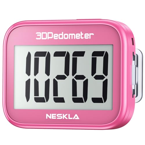 NESKLA 3D Pedometer, Simple Step Counter with Large LCD Display for Walking - color: Pink