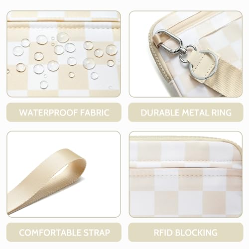 FODOKO Wristlet wallets for Women RFID crossbody bags with 4 Zippers - color: Beige