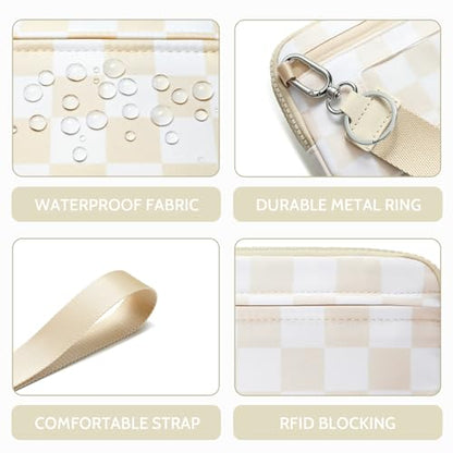 FODOKO Wristlet wallets for Women RFID crossbody bags with 4 Zippers - color: Beige
