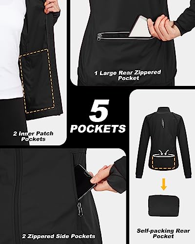 33,000ft Women's Zip Up Lightweight Athletic Workout Yoga Cycling Track Running Jacket Waterproof Windproof Reflective - color: Black, size: XX-Large