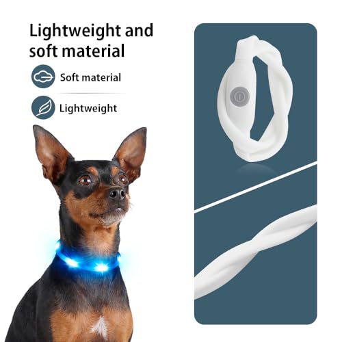 Led Dog Collar, BSEEN Light Up Dog Collars USB Rechargeable Flash Dog Necklace, Silicone Cuttable Lighted Puppy Collar, Glowing Dog Walking Lights for Small Dogs& Cats (Blue-XS(40cm)) - color: Blue-XS(40cm)