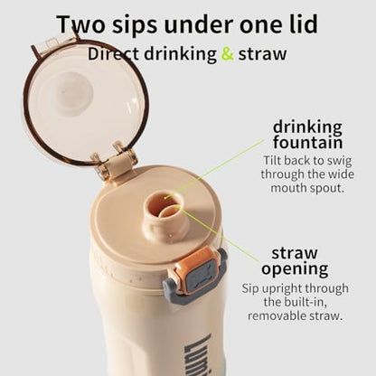 Insulated Stainless Steel Water Bottle with Strap & Lock Lid – Leakproof Vacuum Flask, Double Wall Thermal BPA - Free Sports Bottle for Gym, Travel & Office, 22 OZ (Apricote) - color: Apricote