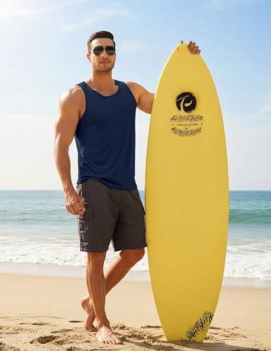 PINSPARK Men's UPF 50+ Quick Dry Tank Tops Athletic Muscle Tee - color: Navy Blue, size: XX-Large