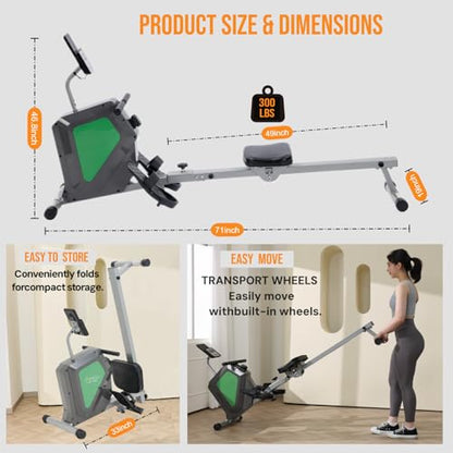 Magnetic Rowing Machine, Quiet Foldable Rower with 8-Level Resistance, LCD Monitor & Tablet Holder, Full-Body Low-Impact Cardio Equipment, Optional 2-in-1 Strength Training - color: Gray SRM2000