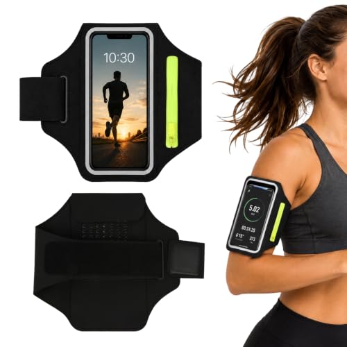 Running Phone Armband with Green Zipper Pocket, Armband Phone Holder - color: Green