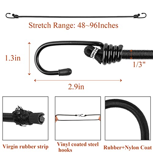 ZHOUBIN 48 inch Black Bungee Cords with Hooks, 2 Pack - color: Black