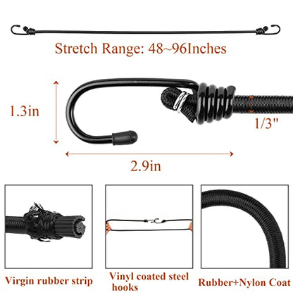 ZHOUBIN 48 inch Black Bungee Cords with Hooks, 2 Pack - color: Black