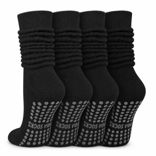 Pilates Socks with Grips for Women, Yoga Slouch Scrunch Socks - color: Black