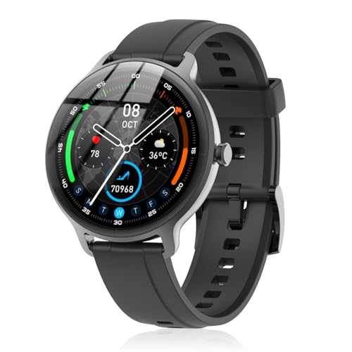 Smart Watch for Men Women(Answer/Make Calls), Smartwatch Built-in AI Voice, 1.27" HD Fitness Tracker with Heart Rate/Sleep/Step/SpO2 Monitor, 100+ Sports Modes, IP68 Waterproof Watch for Android iOS - color: Deep Black