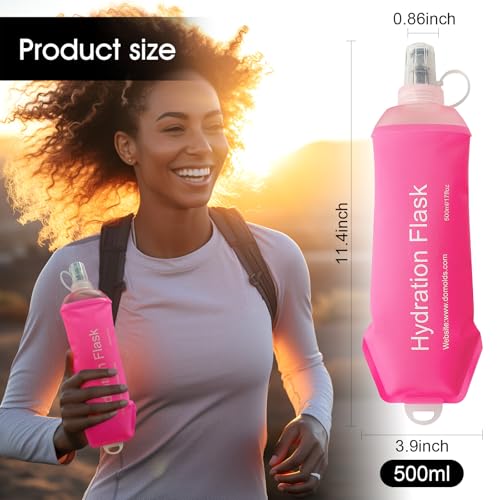 WILDREEDS 500ml Soft Flask, TPU Collapsible Soft Water Bottle for Hydration Pack, Running Vest, Folding Water Bottle for Hiking Cycling Climbing-1Pcs, Pink - color: 500ml Pink