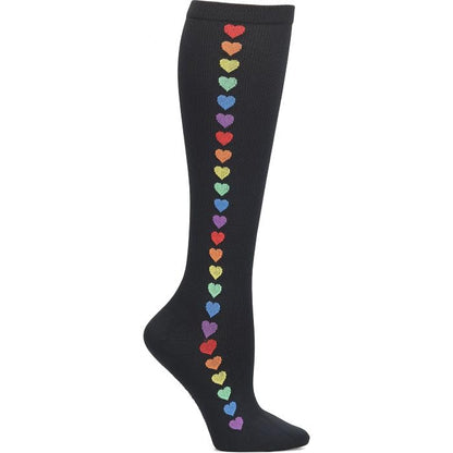 Nurse Mates Women's Wide Calf Socks | 12-14 mmHg Compression | Up to 22" Calf | One Size | 1 Pair - color: Rainbow Hearts, size: One Size