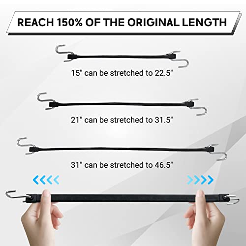 ROBLOCK 21" Rubber Tarp Straps with 150% Max Stretch, 100% EPDM Bungee Cords with Metal Crimped S Hooks, Ideal for Securing Tarps, Cargo, Canvases, Weatherproof (10 Pack) - size: 21 Inch(pack of 10)