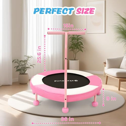 36" Toddler Trampoline with Adjustable Handle, ASTM Certified Foldable Mini Trampoline for Kids Ages 1-6, Indoor Trampoline for Boys & Girls, Small Trampoline for Home & Garden