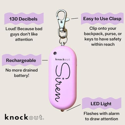 Knockout Siren - Blush - Personal Security Alarm Keychain - Rechargeable - Easy to Use - Super Loud - 130 DB - LED Flashlight - Emergency Safety Alarm for Women, Men, Children, Elderly - TSA Approved - color: Blush