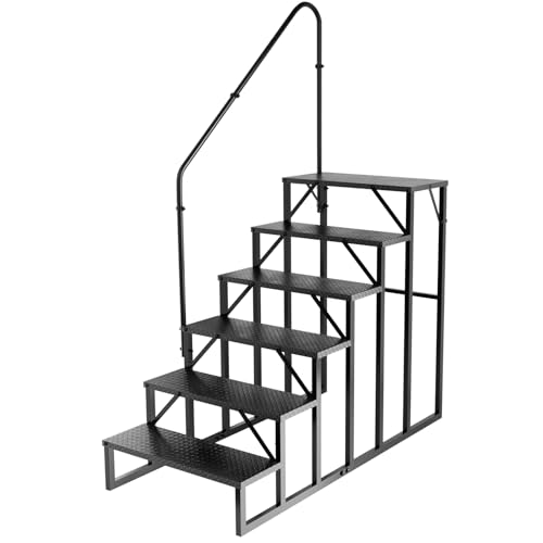 RV Stairs 6 Step Ladder, RV Steps Anti-Slip, Hot Tub Steps with Handrail, 660 lbs RV Ladder for 5th Wheel RV, Mobile Home Stairs - size: 6 Step