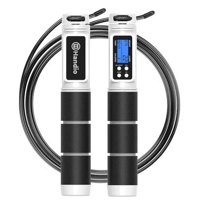 Jump Rope, H Handio Jump Rope with Counter, Workout Jumping Rope with Steel Ball Bearings, Adjustable Length Speed Skipping Rope for Men Women Kids Home Gym, Crossfit, Fitness Exercise - color: Black