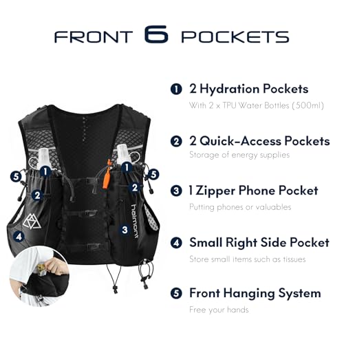 Haimont 10L Trail Running Hydration Vest with Soft Flasks - color: Black, size: Small