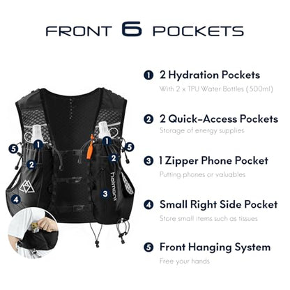Haimont 10L Trail Running Hydration Vest with Soft Flasks - color: Black, size: Small