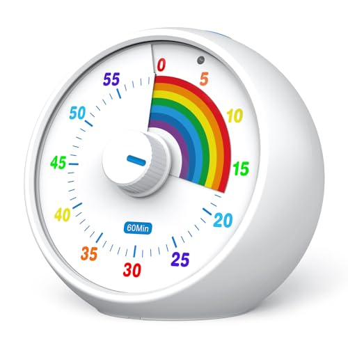 Visual Timer for Kids, 60-Minute Countdown for Classroom Office Kitchen, Desk Timer Kids Time Management Tools with Silent Operation, Pomodoro Timer Rainbow Pattern(White) - color: White