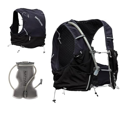 Nathan Hydration Vest 12L for Running & Hiking - Quick-Fit Adjustments, Breathable Mesh, 1.6L Insulated Bladder, Lightweight 8.8 oz, 6 Power Mesh Pockets, Diagonal Zip - Pinnacle Pro - size: Small, style: Black