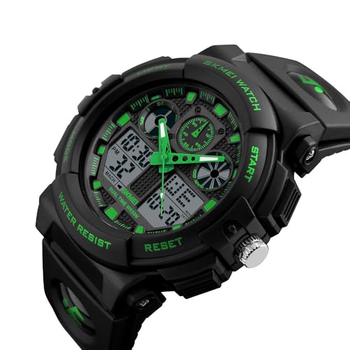 MASTOP Men's Digital Analog Sports Military Watches Waterproof Outdoor LED Backlight Display Alarm Stopwatch - color: Green