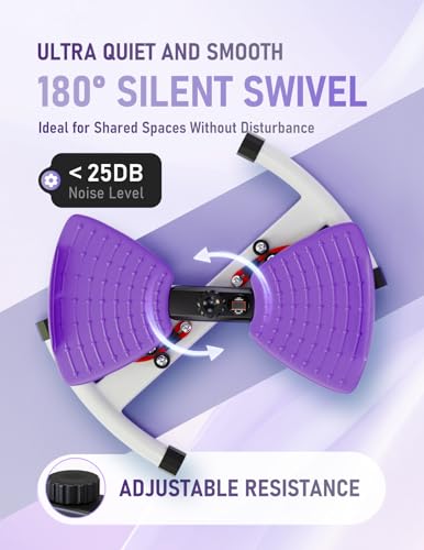 Waist Twister Machine with Smart Digital Counter and Resistance Bands 300 Lbs Capacity, Noiseless Ab Twister Board for Home Exercise, Fitness Equipment Ideal for Women to Burn Belly Fat and Tone Body - color: Purple