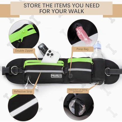 Hands-Free Waist Leash with Pouch for Two Dogs: Reflective Stitching, Dual Handle & Bungee Retractable Design – Ideal for Medium to Large Dogs (Green) – Dog Walking Accessories - color: Green