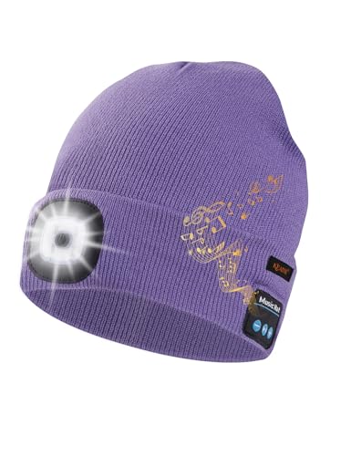 Keains Bluetooth Beanie with LED Light, Gifts for Men Women Dad Husband Him - color: Fragrant Taro Purple