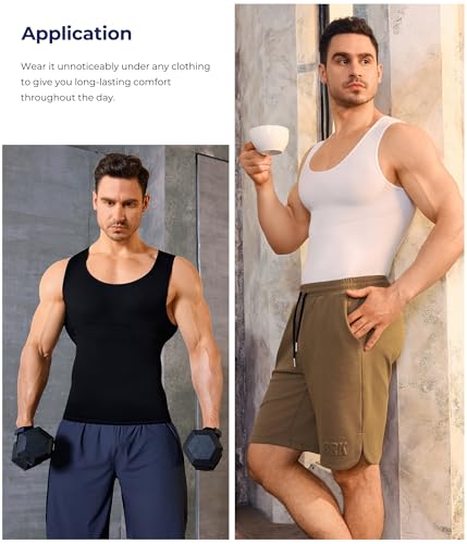 TAILONG Mens Compression Shirt - Slimming Body Shaper Sleeveless Workout Tank Top Undershirts Tummy Control Vest - color: White, size: XX-Large